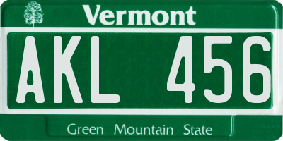 VT license plate AKL456