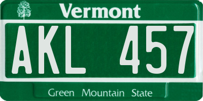 VT license plate AKL457