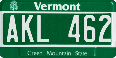 VT license plate AKL462