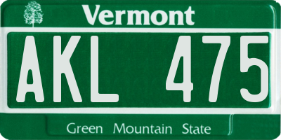 VT license plate AKL475