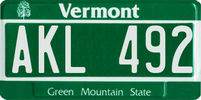 VT license plate AKL492