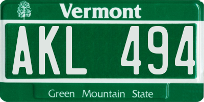 VT license plate AKL494