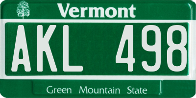 VT license plate AKL498