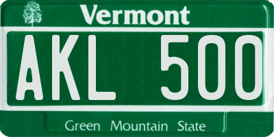 VT license plate AKL500