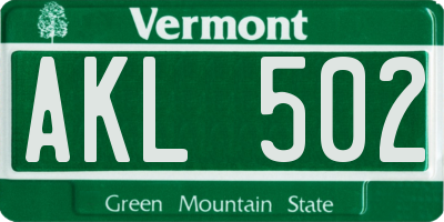 VT license plate AKL502