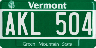 VT license plate AKL504
