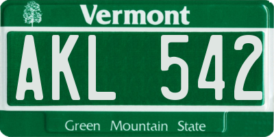 VT license plate AKL542