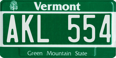 VT license plate AKL554