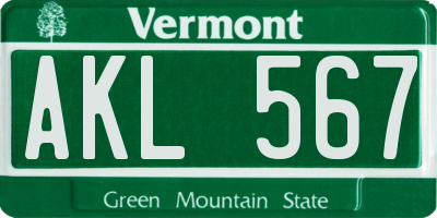 VT license plate AKL567