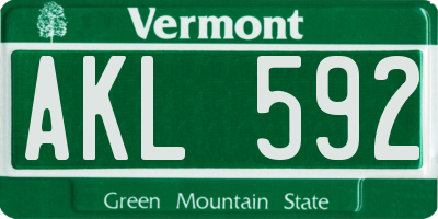 VT license plate AKL592