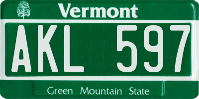VT license plate AKL597