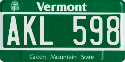 VT license plate AKL598