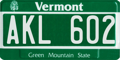 VT license plate AKL602