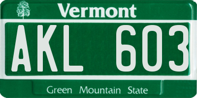 VT license plate AKL603