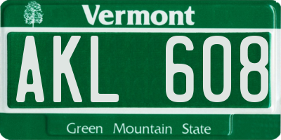 VT license plate AKL608