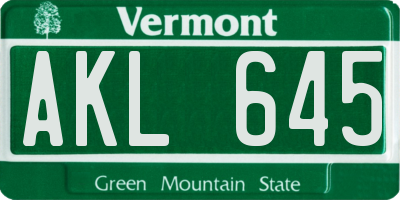 VT license plate AKL645