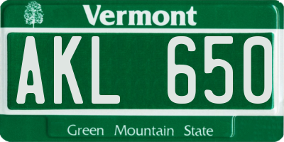 VT license plate AKL650