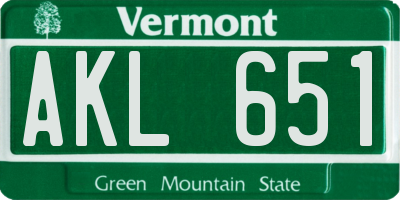 VT license plate AKL651