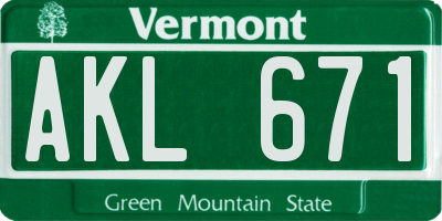 VT license plate AKL671