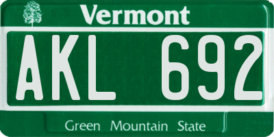 VT license plate AKL692