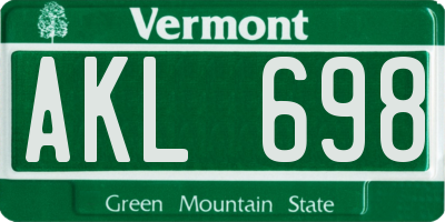 VT license plate AKL698