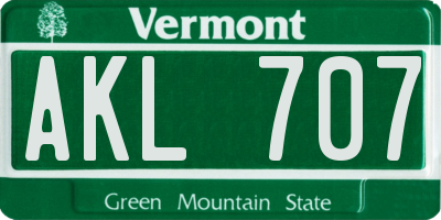 VT license plate AKL707