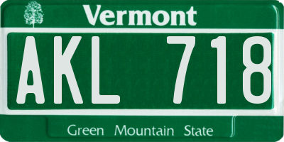 VT license plate AKL718