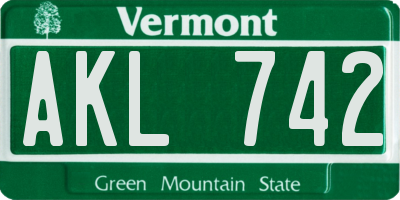 VT license plate AKL742