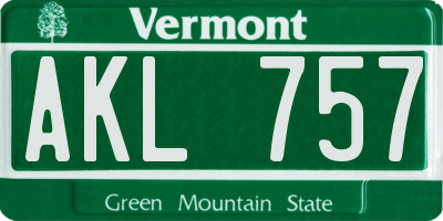VT license plate AKL757