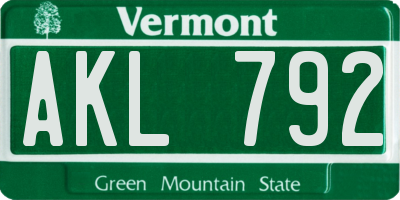 VT license plate AKL792