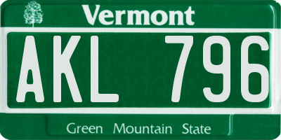 VT license plate AKL796