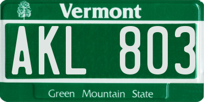 VT license plate AKL803