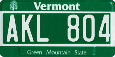 VT license plate AKL804