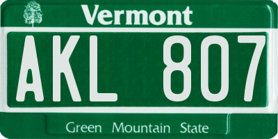 VT license plate AKL807