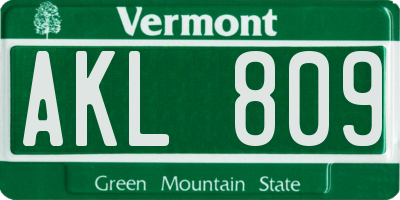 VT license plate AKL809