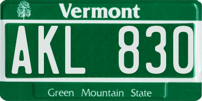 VT license plate AKL830