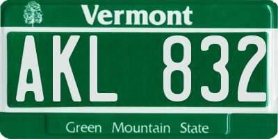 VT license plate AKL832