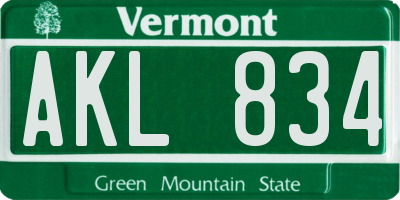 VT license plate AKL834