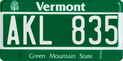 VT license plate AKL835