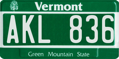 VT license plate AKL836