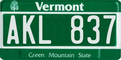 VT license plate AKL837