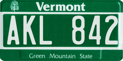 VT license plate AKL842