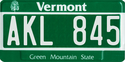 VT license plate AKL845