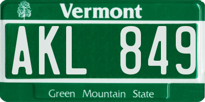 VT license plate AKL849