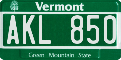 VT license plate AKL850
