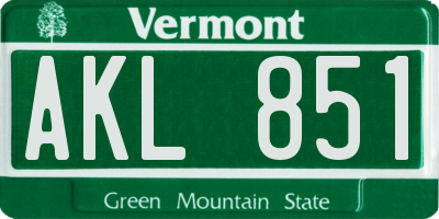 VT license plate AKL851