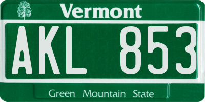 VT license plate AKL853