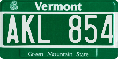 VT license plate AKL854