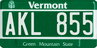 VT license plate AKL855