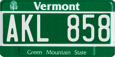 VT license plate AKL858
